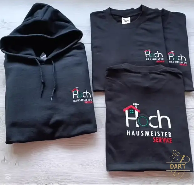 Hanorac și tricouri negre brodate pentru Hoch Hausmeister Service
